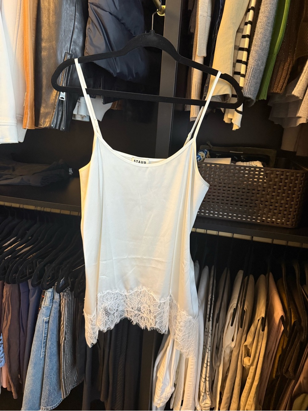 STAUD Ivory Satin V-Neck Cami